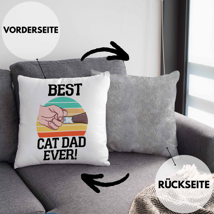 Geschenkidee für Katzen-Papa Kissen mit Füllung 40x40 Katzenmotiv Best Cat Dad Ever (Grau) Grau Trendation