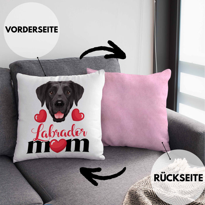 Labrador Besitzer Mom Mama Kissen mit Füllung 40x40 Geschenk Lustiger Spruch Geschenkidee Labrador Besitzerin (Grau) Rosa Trendation