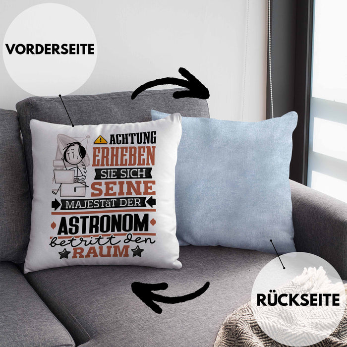 Astronom Geschenk Kissen mit Füllung 40x40 Lustiger Spruch Erheben Sie Sich Der Astronom Betritt den Raum (Grau) Blau Trendation
