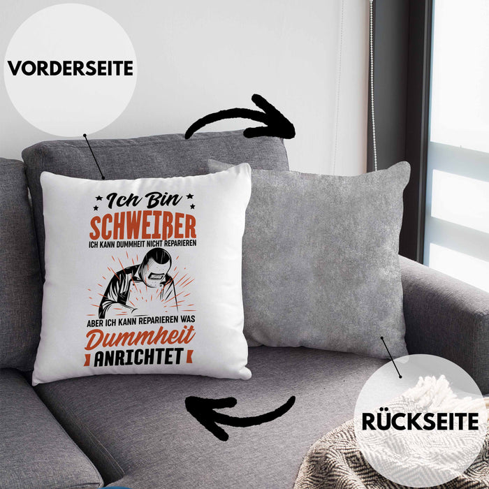 Schweißer Geschenk Kissen mit Füllung 40x40 Ich Kann Dummheit Nicht Reparieren Geschenkdiee für Schweißer Männer (Grau) Grau Trendation