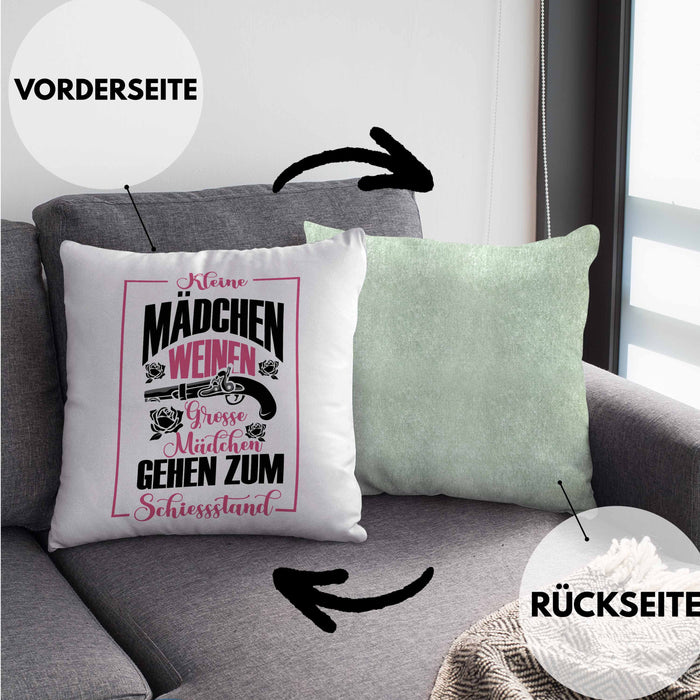 Mädchen Kissen mit Füllung 40x40 Geschenk für schießbegeisterte Mädchen Schützenfest-Fans Mädels (Grau) Grün Trendation