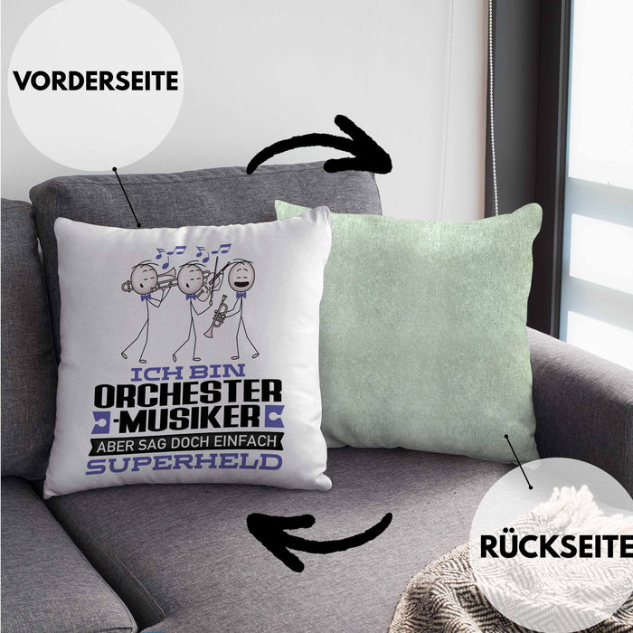 Orchestermusiker Geschenk Kissen mit Füllung 40x40 Ich Bin Orchestermusiker Aber Sag Doch Einfach Superheld Lustige Geschenkdiee für Orchestermusiker (Grau) Grün Trendation