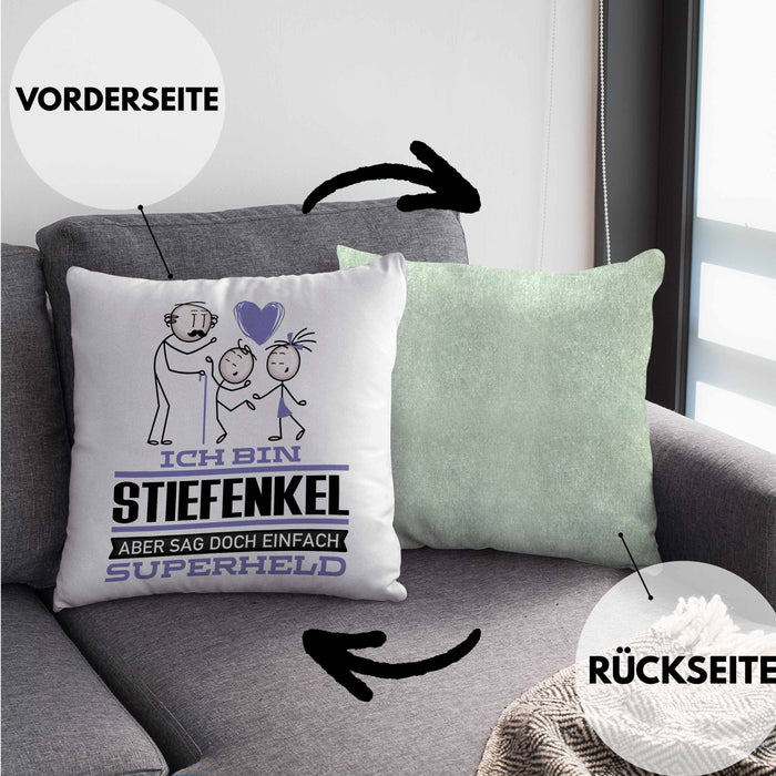 Stiefenkel Geschenk Kissen mit Füllung 40x40 Ich Bin Stiefenkel Aber Sag Doch Einfach Superheld Lustige Geschenkdiee für Stiefenkel (Grau) Grün Trendation