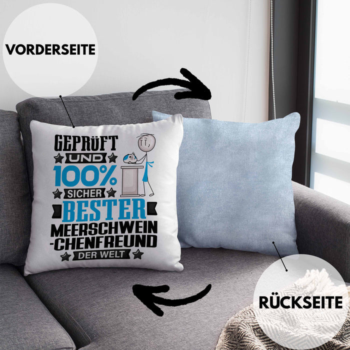 Meerschweinchenfreund Geschenk Lustiger Spruch für Meerschweinchenfreund Geschenkidee Bester Meerschweinchenfreund Der WeltKissen mit Füllung 40x40 (Grau) Blau Trendation