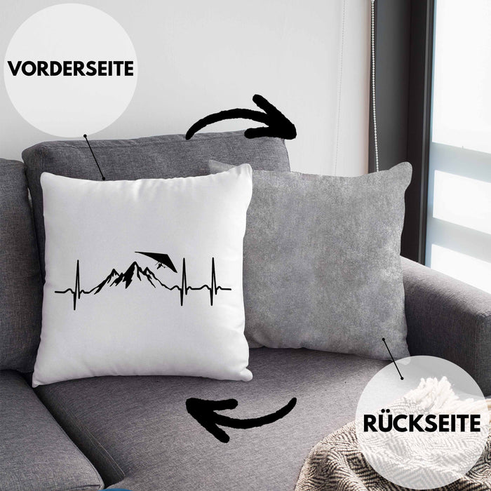 Geschenk für Drachenflieger Kissen mit Füllung 40x40 Herzschlag Hängegleiter Motiv (Grau) Grau Trendation