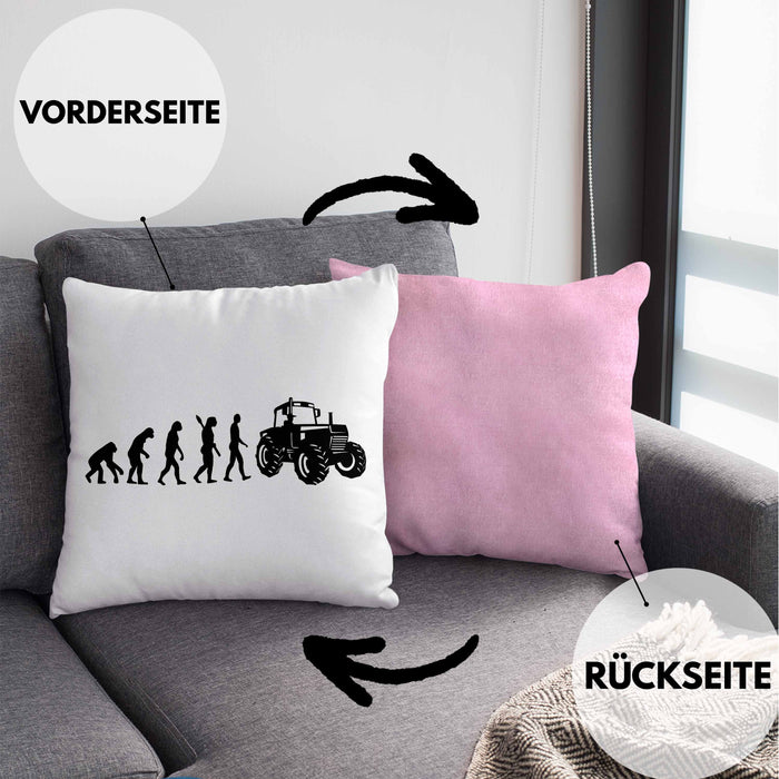 Lustige Kissen mit Füllung 40x40 für Landwirte Geschenk Evolution Traktor Geschenkidee (Grau) Rosa Trendation