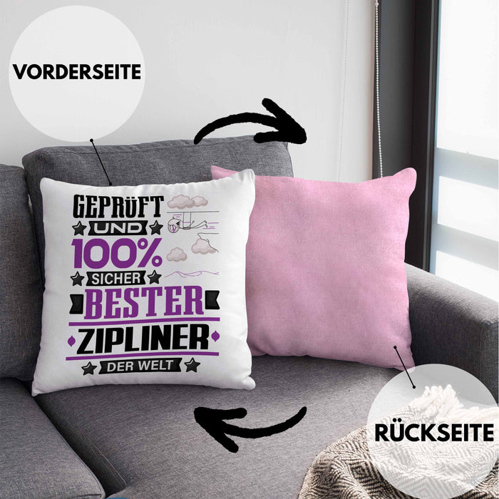 Zipliner Geschenk Lustiger Spruch für Zipliner Geschenkidee Bester Zipliner Der WeltKissen mit Füllung 40x40 (Grau) Rosa Trendation