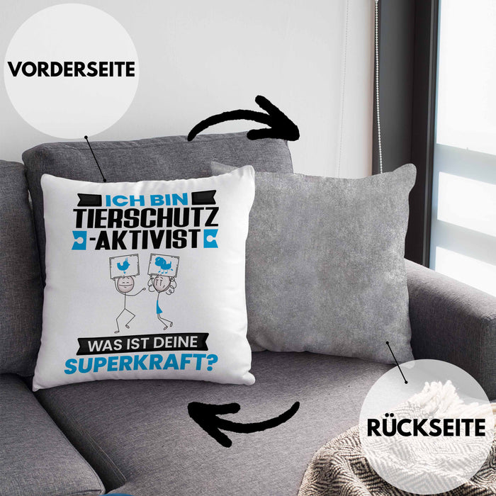 Tierschutzaktivist Kissen mit Füllung 40x40 Geschenk für Tierschutzaktivist Geburtstag Lustiger Spruch Was Ist Deine Superkraft (Grau) Grau Trendation