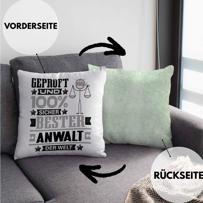 Anwalt Geschenk Lustiger Spruch für Anwalt Geschenkidee Bester Anwalt Der WeltKissen mit Füllung 40x40 (Grau) Grün Trendation