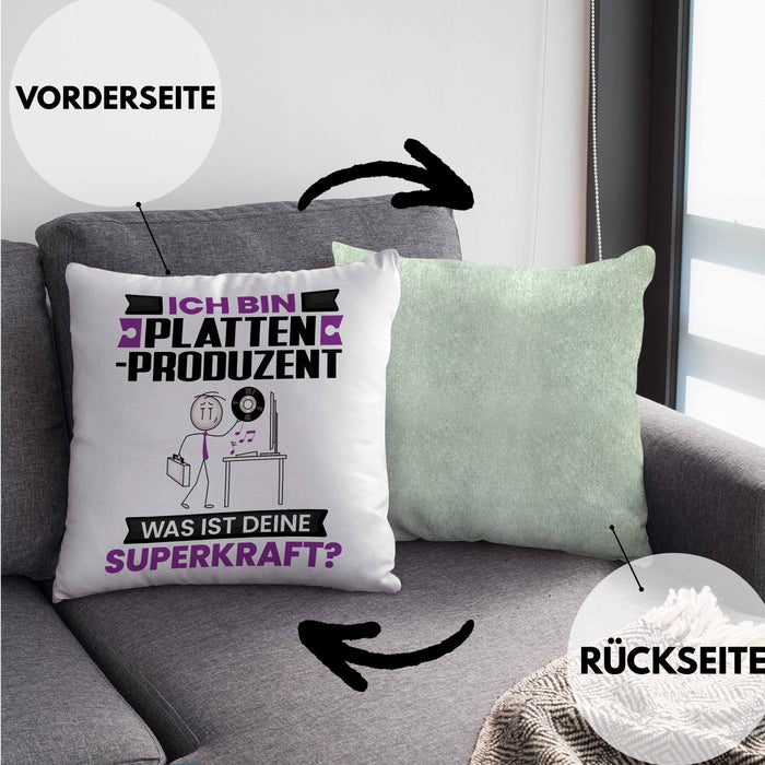 Plattenproduzent Kissen mit Füllung 40x40 Geschenk für Plattenproduzent Geburtstag Lustiger Spruch Was Ist Deine Superkraft (Grau) Grün Trendation