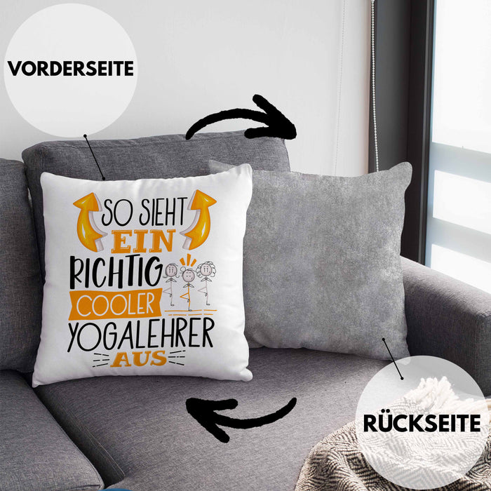 So Sieht Ein Richtig Cooler Yogalehrer Aus Geschenk Kissen mit Füllung 40x40 Lustiger Spruch Geschenkidee (Grau) Grau Trendation