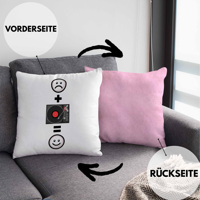 DJ Schallplattenspieler Kissen mit Füllung 40x40 Geschenk für Schallplatten Fans :( + Schallplatte = :) Lustige Geschenkidee Geburtstag (Grau) Rosa Trendation