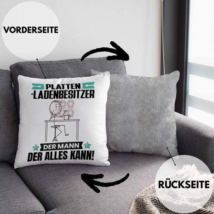 Plattenladenbesitzer Kissen mit Füllung 40x40 Geschenk für Plattenladenbesitzer Der Mann Der Alles Kann Geschenkidee zum Geburtstag (Grau) Grau Trendation