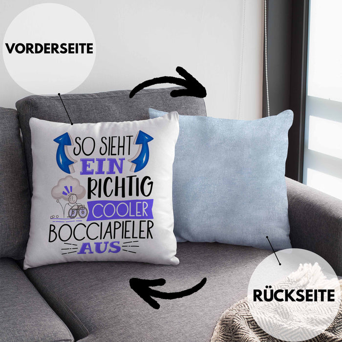 So Sieht Ein Richtig Cooler Bocciapieler Aus Geschenk Kissen mit Füllung 40x40 Lustiger Spruch Geschenkidee (Grau) Blau Trendation