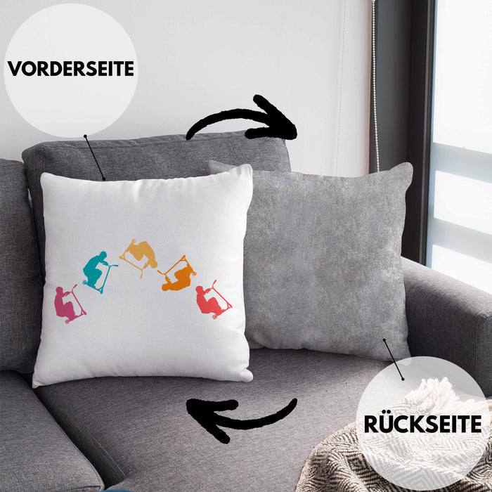 Scooter Roller Fahrer Geschenk Kissen mit Füllung 40x40 Scooterfahrer Geschenkidee Scooting Geschenkidee Jungs Profi Scooterfahrer Pro Grafik (Grau) Grau Trendation