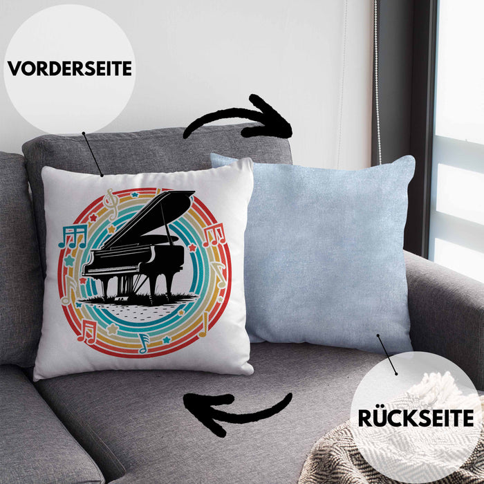 Piano-Spieler Kissen mit Füllung 40x40 Geschenk Klavier Geschenkidee Flügel Musiker (Grau) Blau Trendation