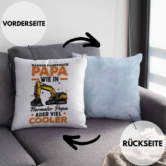 Baggerfahrer Papa Kissen mit Füllung 40x40 Geschenk Baggerfahrender Papa Wie Ein Normaler Papa Aber Viel Cooler Geschenkidee Vatertag Baustelle (Grau) Blau Trendation