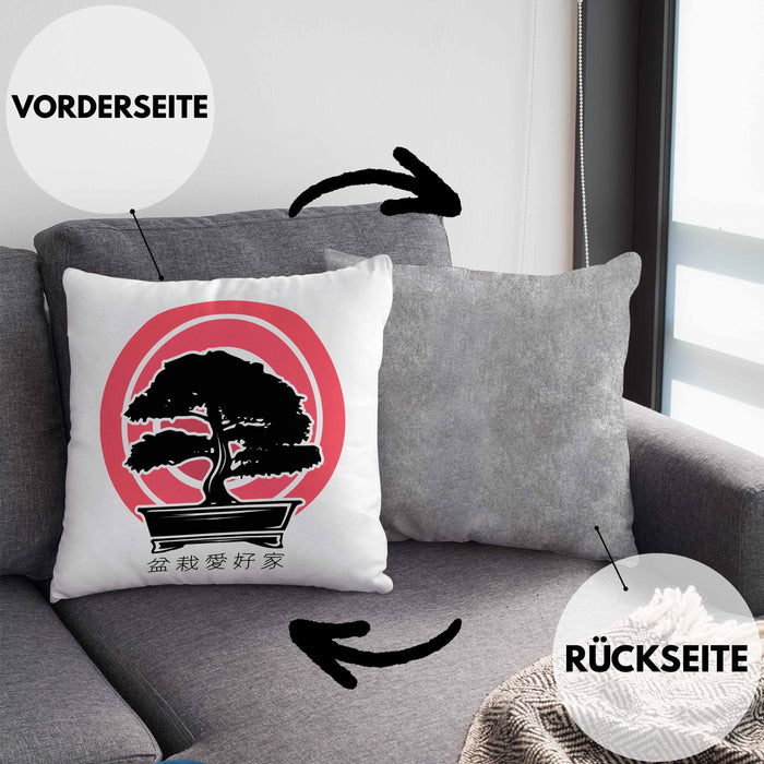 Lustige Bonsai Kissen mit Füllung 40x40 Geschenk für Bonsai-Liebhaber Grafik (Grau) Grau Trendation