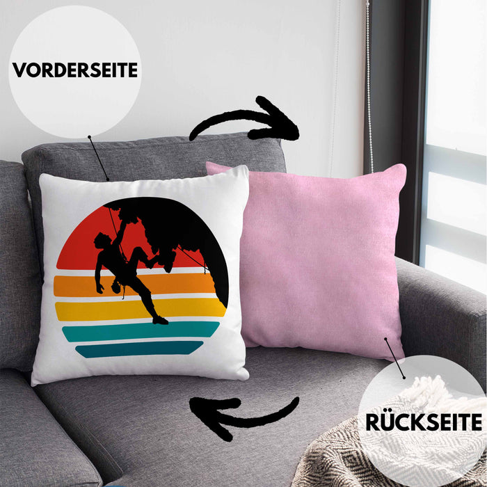 Bouldern Kissen mit Füllung 40x40 Klettern Grafik Geschenk für Kletterfans Boulderer (Grau) Rosa Trendation