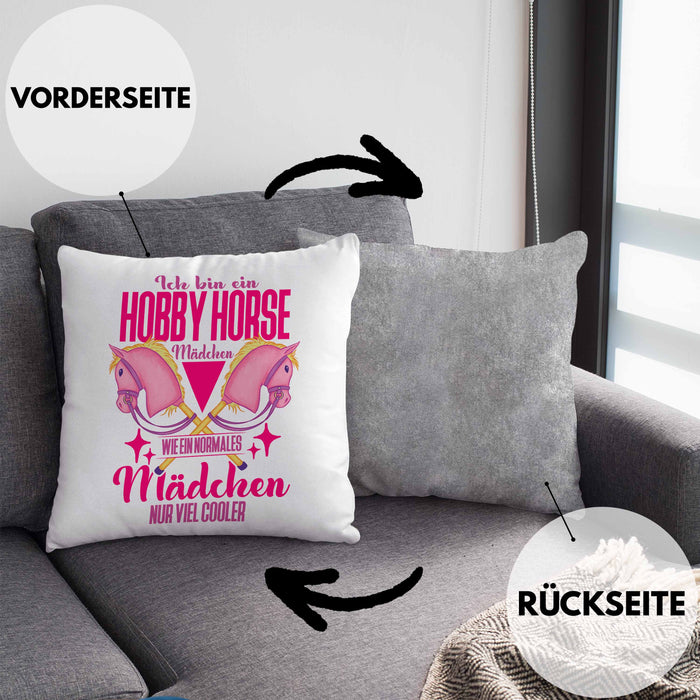 Hobbyhorse Mädchen Kissen mit Füllung 40x40 Geschenk Hobby Horse Pferde (Grau) Grau Trendation
