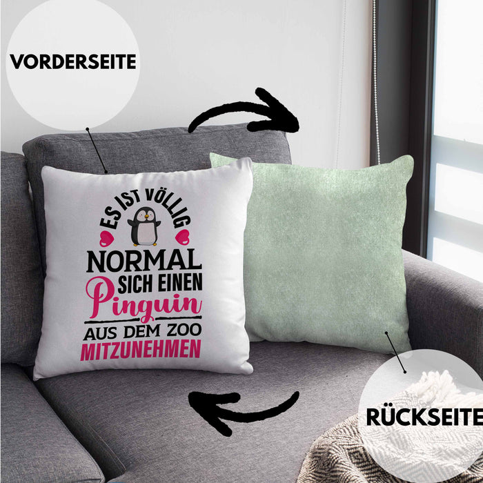 Pinguin Geschenk Kissen mit Füllung 40x40 Kinder Liebe Spruch Kollegin Freundin Pinguin Liebhaber Lustig (Grau) Grün Trendation