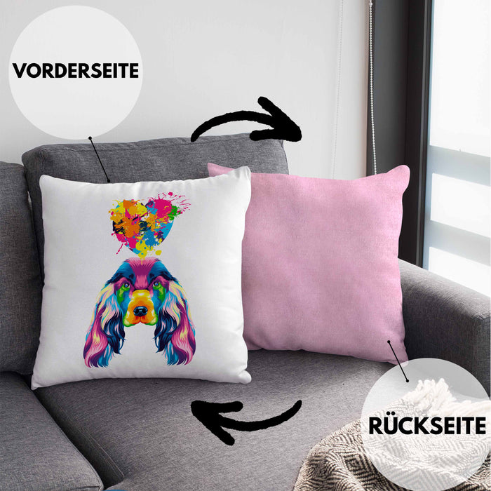 Cocker Spaniel Herz Farbe Besitzer Kissen mit Füllung 40x40 Geschenk Lustiger Spruch Geschenkidee Cocker Spaniel Liebhaber (Grau) Rosa Trendation