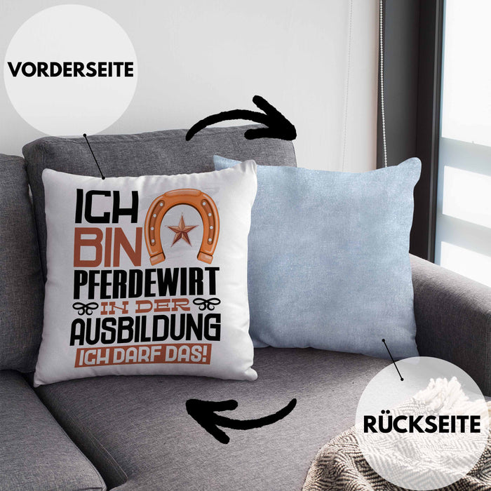 Pferdewirt Ausbildung Kissen mit Füllung 40x40 Geschenk Ich Bin Pferdewirt In Der Ausbildung Ich Darf Das Geschenkidee Spruch (Grau) Blau Trendation
