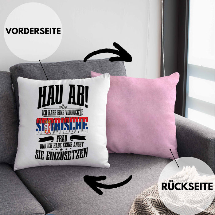 Lustige Kissen mit Füllung 40x40 für Serben Spruch Serbische Frau Lustig Serbien (Grau) Rosa Trendation