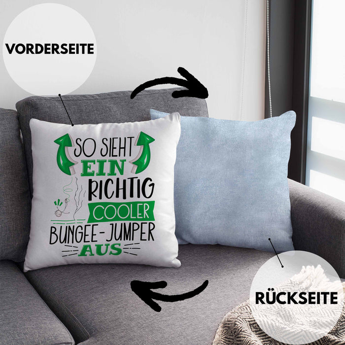 So Sieht Ein Richtig Cooler Bungee-Jumper Aus Geschenk Kissen mit Füllung 40x40 Lustiger Spruch Geschenkidee (Grau) Blau Trendation