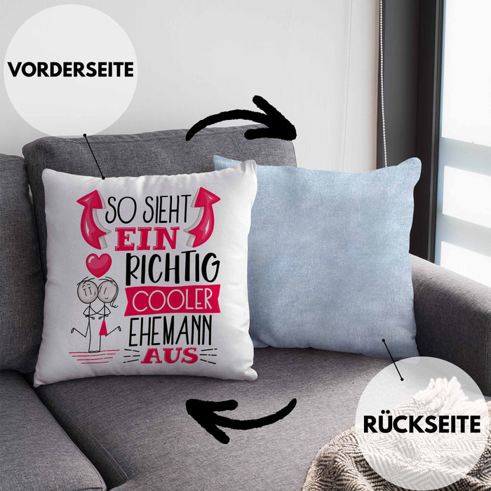 Ehemann Kissen mit Füllung 40x40 Geschenk So Sieht Ein RIchtig Cooler Ehemann Aus Geschenkidee Lustiger Spruch Geburtstag (Grau) Blau Trendation