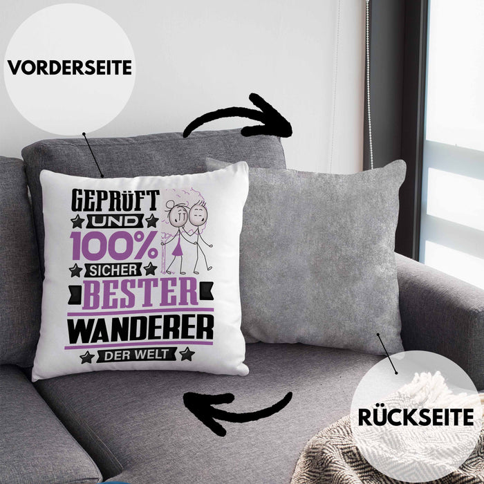 Wandern Geschenk Lustiger Spruch für Wandern Geschenkidee Bester Wandern Der WeltKissen mit Füllung 40x40 (Grau) Grau Trendation