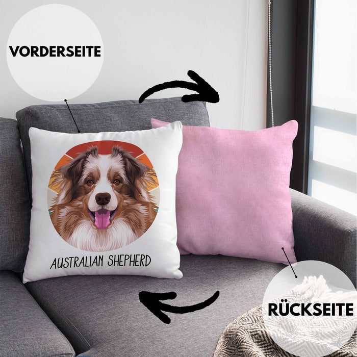Australian Shepherd Besitzer Kissen mit Füllung 40x40 Geschenk Lustiger Spruch Geschenkidee Australian Shepherd Mama Papa (Grau) Rosa Trendation