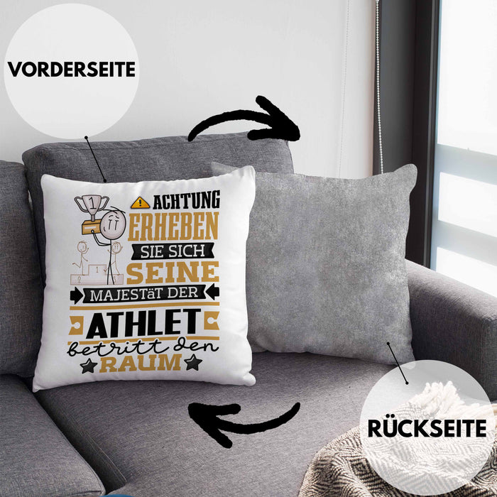 Athlet Geschenk Kissen mit Füllung 40x40 Lustiger Spruch Erheben Sie Sich Der Athlet Betritt den Raum (Grau) Grau Trendation