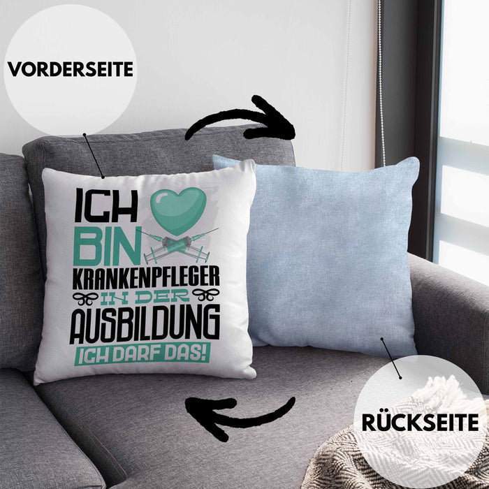 Krankenpfleger Ausbildung Kissen mit Füllung 40x40 Geschenk Ich Bin Krankenpfleger In Der Ausbildung Ich Darf Das Geschenkidee Spruch (Grau) Blau Trendation