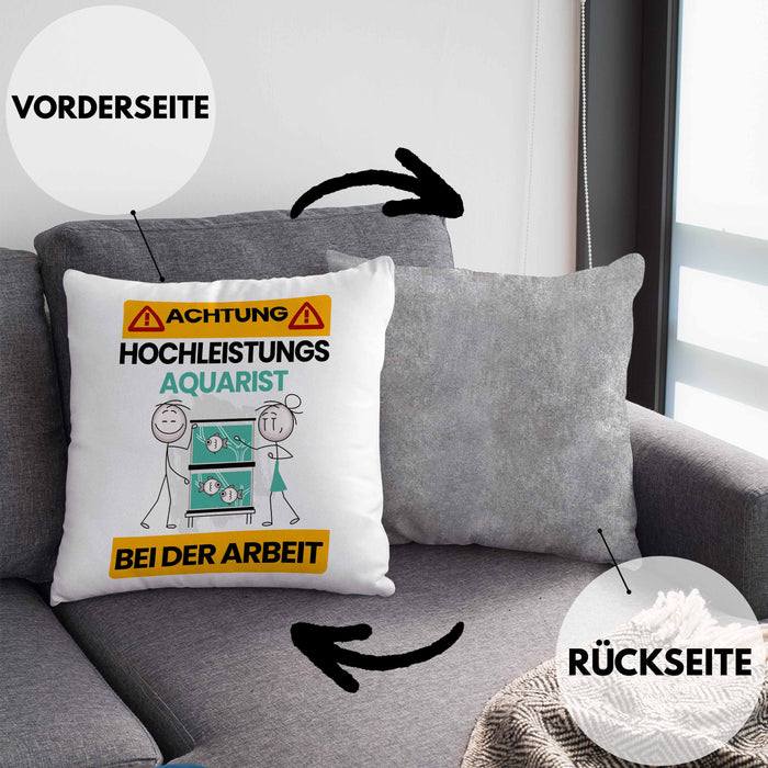 Aquarist Kissen mit Füllung 40x40 Geschenk Lustiger Spruch Geschenkidee für Aquarist Achtung Hochleistungs Aquarist Bei Der Arbeit (Grau) Grau Trendation