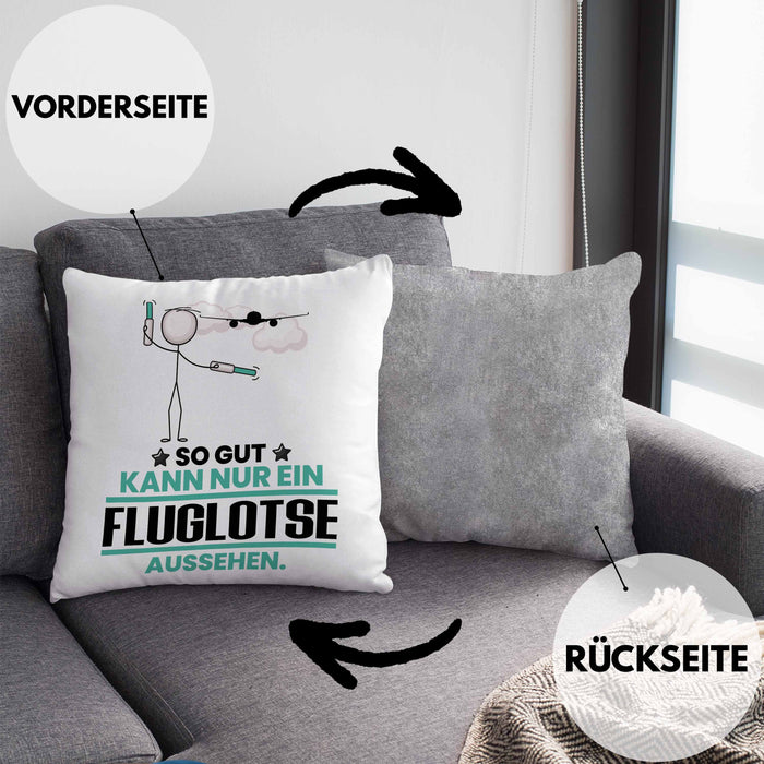 Fluglotse Geschenk Kissen mit Füllung 40x40 So Gut Kann Nur Ein Fluglotse Aussehen Geschenkidee (Grau) Grau Trendation