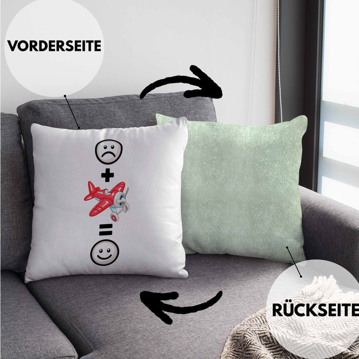 Kunstflugzeug Kissen mit Füllung 40x40 Geschenk für Kunstflieger Geburtstag Lustige Geschenkidee :( + Kunstflieger = :) (Grau) Grün Trendation