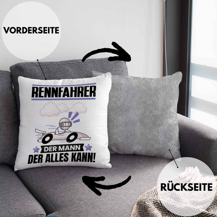 Rennfahrer Kissen mit Füllung 40x40 Geschenk für Rennfahrer Der Mann Der Alles Kann Geschenkidee zum Geburtstag (Grau) Grau Trendation