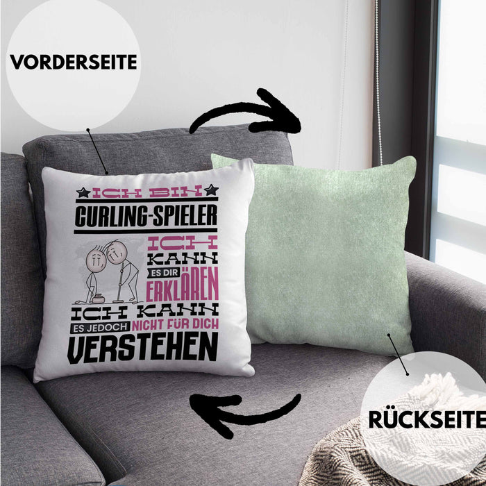Curling-Spieler Geschenk Kaffee-Kissen mit Füllung 40x40 Geschenkidee für Curling-Spieler Ich Bin Curling-Spieler Ich Kann Es Dir Erklären Jedoch Nicht Für Dich Verstehen Spruch Lustig (Grau) Grün Trendation