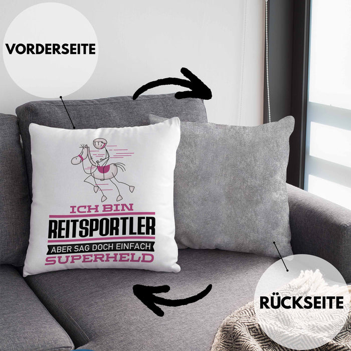 Reitsportler Geschenk Kissen mit Füllung 40x40 Ich Bin Reitsportler Aber Sag Doch Einfach Superheld Lustige Geschenkdiee für Reitsportler (Grau) Grau Trendation