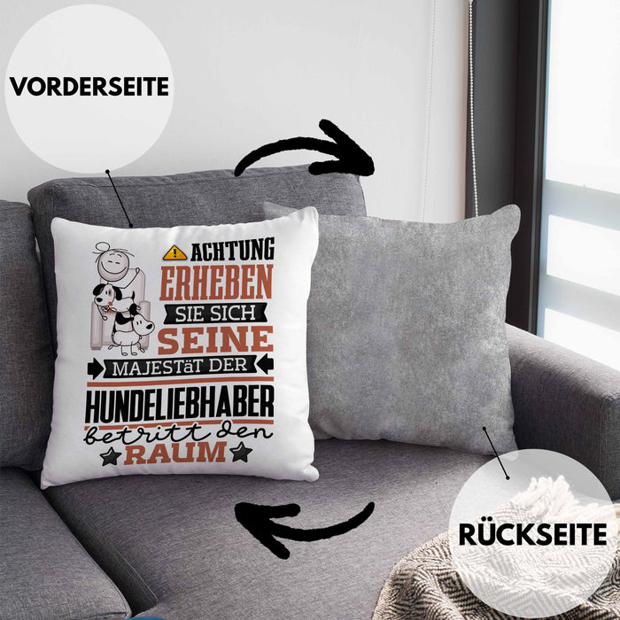 Hundeliebhaber Geschenk Kissen mit Füllung 40x40 Lustiger Spruch Erheben Sie Sich Der Hundeliebhaber Betritt den Raum (Grau) Grau Trendation