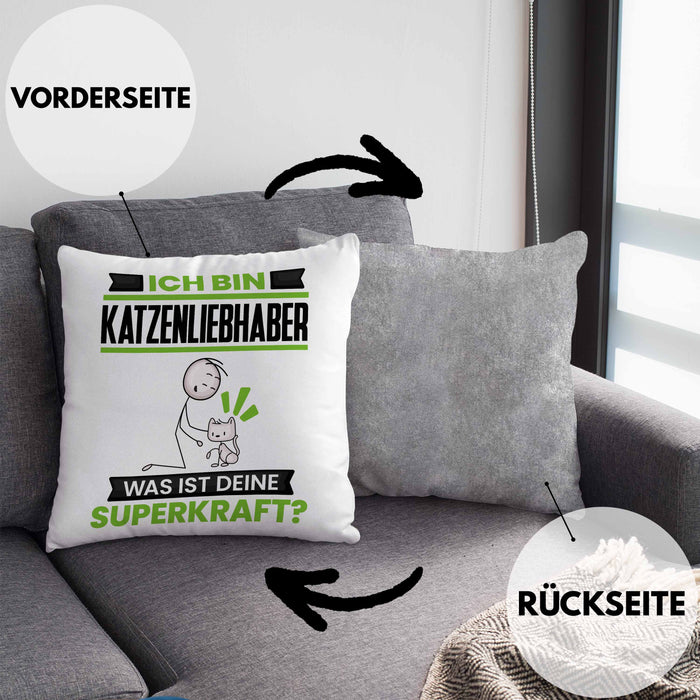 Katzenliebhaber Kissen mit Füllung 40x40 Geschenk für Katzenliebhaber Geburtstag Lustiger Spruch Was Ist Deine Superkraft (Grau) Grau Trendation