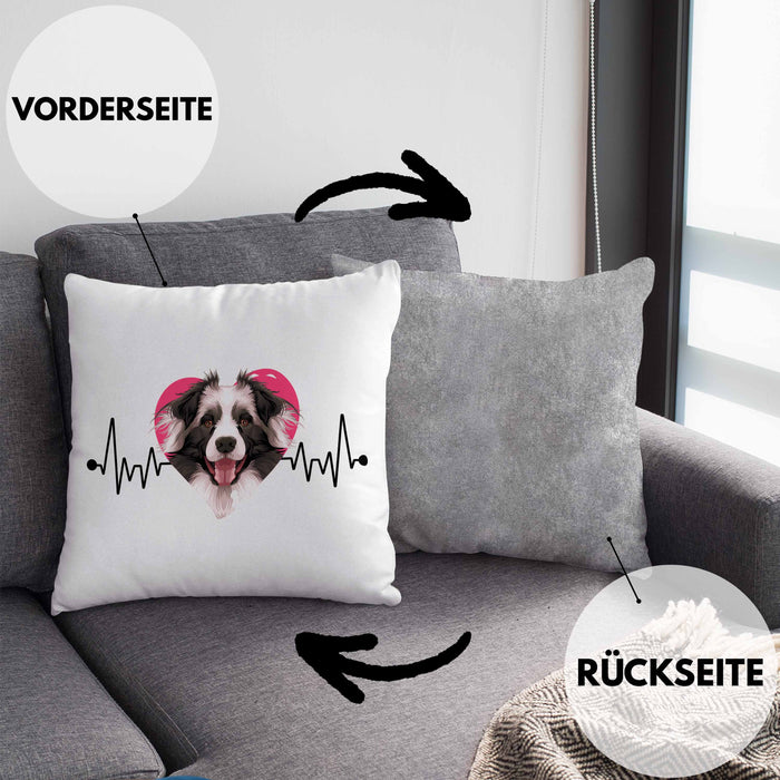 Border Collies Besitzer Kissen mit Füllung 40x40 Geschenk Lustiger Spruch Geschenkidee Herzschlag Border Collies (Grau) Grau Trendation
