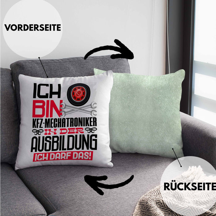 Kfz-Mechatroniker Ausbildung Kissen mit Füllung 40x40 Geschenk Ich Bin Kfz-Mechatroniker In Der Ausbildung Ich Darf Das Geschenkidee Spruch (Grau) Grün Trendation