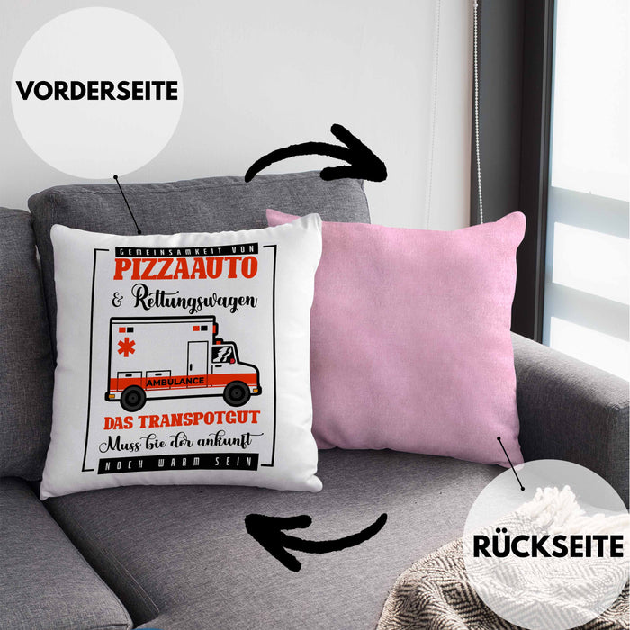 Pizzaauto Rettungswagen Spruch Kissen mit Füllung 40x40 Geschenk Lustiger Gag Spaß (Grau) Rosa Trendation