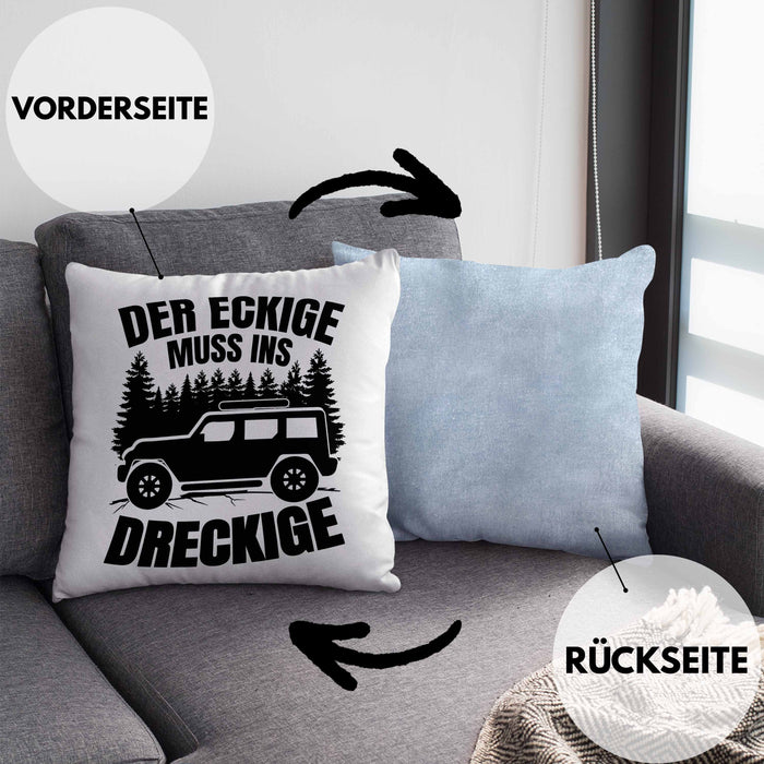SUV Geschenk Der Eckige Muss Ins Dreckige Geländewagen Geschenkidee Kissen mit Füllung 40x40 (Grau) Blau Trendation