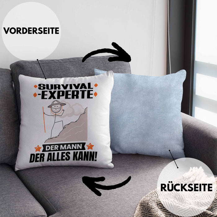 Survival-Experte Kissen mit Füllung 40x40 Geschenk für Survival-Experte Der Mann Der Alles Kann Geschenkidee zum Geburtstag (Grau) Blau Trendation