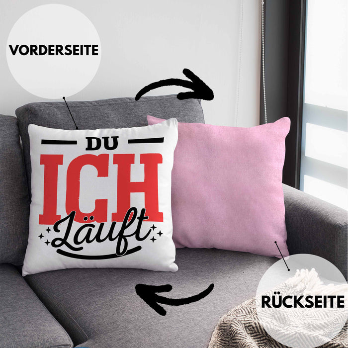Du Ich Läuft Kissen mit Füllung 40x40 Geschenk Beste Freundin Paare Geschenkidee Liebe Paar (Grau) Rosa Trendation