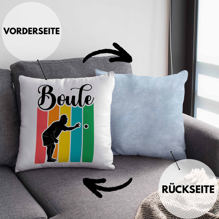 Boule Kissen mit Füllung 40x40 Geschenk Boule-Spieler Geschenkidee Spruch Vintage Boule Grafik (Grau) Blau Trendation