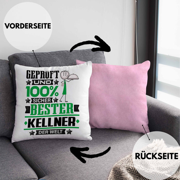 Kellner Geschenk Lustiger Spruch für Kellner Geschenkidee Bester Kellner Der WeltKissen mit Füllung 40x40 (Grau) Rosa Trendation
